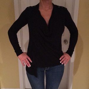 Black front slit drape neck sweater.